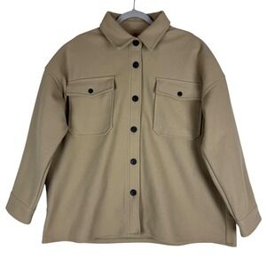 ADPT Jacket Womens XL‎ Beige Button Front Fleece Shacket Pockets Relaxed Fit